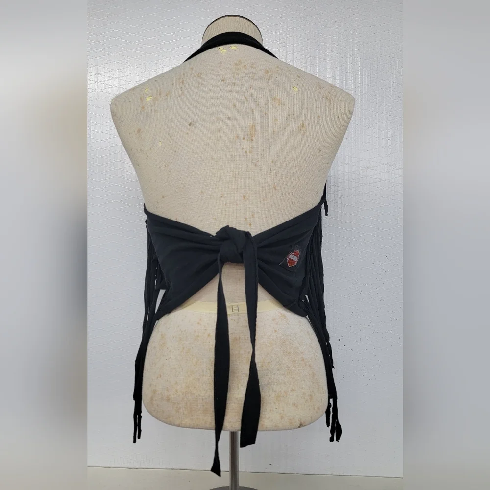 Harley Davidson Fringe Halter Top Upcycled - Picture 5 of 6